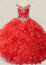 Beautiful Beaded and Ruffled Organza Little Girl Pageant Dress in Red