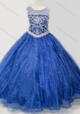 Beautiful Beaded Bodice Open Back Little Girl Pageant Dress in Royal Blue