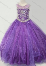 Latest Open Back Beaded Bodice Little Girl Pageant Dress in Purple