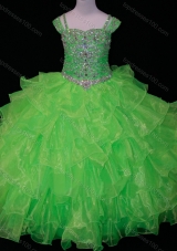 Perfect Sweetheart Ruffled Layer Little Girl Pageant Dress with Spaghetti Straps in Spring Green