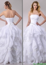 Modest A Line Strapless Ruffled Wedding Dress in Chiffon