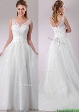 1The Super Hot A Line V Neck Court Train Beaded Wedding Dress in Tulle