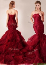 Classical Mermaid Sweetheart Tulle Ruffles Wedding Dresses in Wine Red