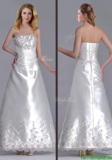 Elegant A Line Strapless Beaded and Embroidered Wedding Dress in Taffeta