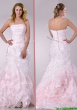 Most Popular Sweep Train Ruffled Light Pink Wedding Dress in Organza