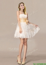 Pretty Chamagne Mini Length Wedding Dresses with Bowknot and Embroidery