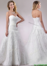 Romantic Beaded and Ruffled Rolling Flowers Wedding Dress with Brush Train