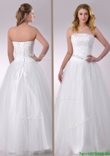 Sophisticated A Line Strapless Beaded Wedding Dress in Tulle for 2016
