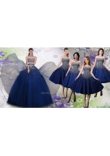 Most Popular Beaded Big Puffy Quinceanera Dress and Elegant Tea Length Navy Blue Dama Dresses