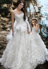 Luxurious  Wedding Dresses with Ruffles and Beautiful Straps Flower Girl Dress with Bowknot