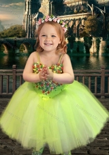 New Arrival Yellow Green Spaghetti Straps Flower Girl Pageant Dress with Beading