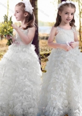 New Arrivals Ruffled and Bowknot White Flower Girl Dress with Straps