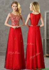 2016 Classical V Neck Red Bridesmaid Dress with Appliques and Beading