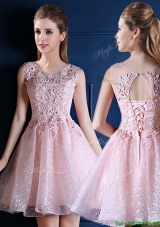 2016 Exquisite Baby Pink Scoop Dama Dresses with Appliques and Beading