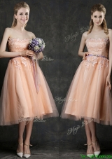2016 Hot Sale Strapless Peach Dama Dresses  with Sashes and Lace
