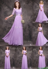 2016 Perfect Applique and Laced Lavender Long Bridesmaid Dress in Chiffon