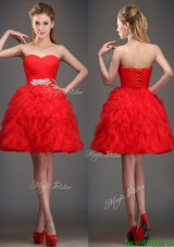 2016 Perfect Really Puffy Red Bridesmaid Dress with Beading and Ruffles