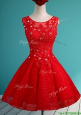 2016 Popular Scoop Red Short Dama Dresses  with Beading and Appliques