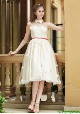 Gorgeous High Neck Champagne Dama Dresses with Appliques and Sashes