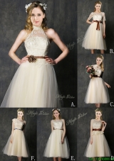 New Arrivals Knee Length Champagne Bridesmaid Dresses with Lace