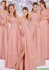 2016 Best Selling Chiffon Peach Long Prom Dresses with Ruching