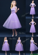 2016 Exclusive A Line Tulle Lavender Dama Dresses  in Tea Length