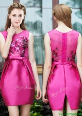 2016 Luxurious Column Scoop Applique Hot Pink Prom Dresses  in Satin