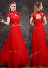 2016 New Arrivals Applique and Laced High Neck Dama Dresses in Red