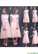 Gorgeous Off the Shoulder Cap Sleeves Prom Dresses  with Bowknot