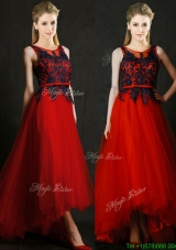 Perfect High Low Belted and Black Applique Dama Dresses  in Red