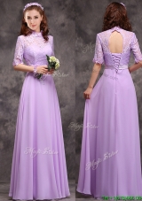 Perfect High Neck Handcrafted Flowers Prom Dresses with Half Sleeves