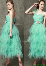 Popular One Shoulder Prom Dresses  with Ruffled Layers and Hand Made Flowers