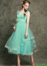 See Through Straps Prom Dresses  with Appliques and Hand Made Flowers
