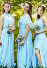 2016 Popular Light Blue Empire Long Bridesmaid Dresses with Appliques