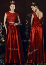 Cheap Scoop Laced and Bowknot Dama Dresses  in Wine Red