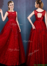 Cheap  See Through Scoop Wine Red Dama Dresses with Beading and Appliques