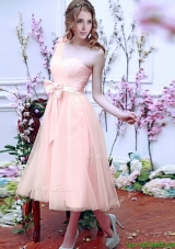 Luxurious One Shoulder Bridesmaid Dress with Bowknot and Hand Made Flowers