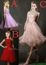 Modern Bateau Beaded and Applique Prom Dresses  with Polka Dot