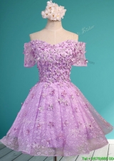 Classical Off the Shoulder Lilac Bridesmaid Dress with Appliques and Beading