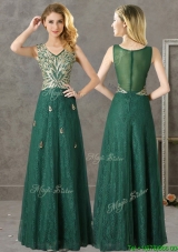 Luxurious V Neck Dark Green Mother Dresses with Appliques and Beading