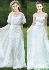 Popular A Line Applique White Bridesmaid Dress with Brush Train