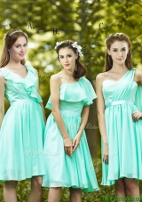 Popular Belted and Ruched Short Bridesmaid Dress in Apple Green