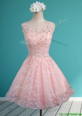 Popular Scoop Beading and Appliques Short Bridesmaid Dress in Baby Pink