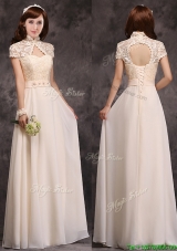 Elegant  High Neck Champagne Mother Dresses with Appliques and Lace