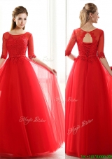 Most Popular See Through Scoop Half Sleeves Red Mother Dresses with Lace and Belt