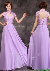 Most Popular High Neck Cap Sleeves Lavender Long Mother Dresses