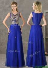 Most Popular V Neck Appliques and Beading  Mother Dresses  in Royal Blue