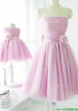 Sexy New Arrivals Strapless Baby Pink Prom Dresses with Handcrafted Flower