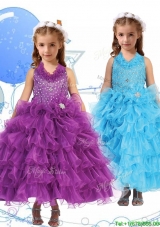 2016 Affordable Halter Top Little Girl Pageant Dress with Beading and Ruffled Layers