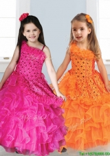 2016 Best Asymmetrical Neckline Little Girl Pageant Dress with Appliques and Ruffled Layers